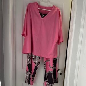 SHEIN Pink and Black Chain-Print Wide Leg Pants